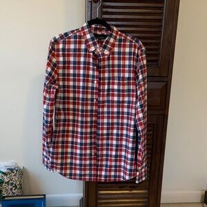 Banana Republic Men's Red and Blue Checkered Shirt
